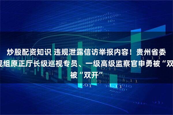 炒股配资知识 违规泄露信访举报内容！贵州省委巡视组原正厅长级巡视专员、一级高级监察官申勇被“双开”